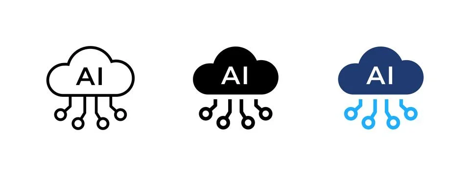 AI cloud computing icon. Cloud symbol with artificial intelligence elements.. Stock Illustration