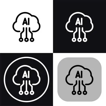 AI Cloud Computing Technology Icon Set Illustrazione stock