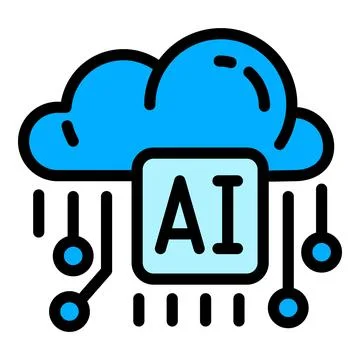 Ai cloud data icon outline . Artificial brain イラスト素材