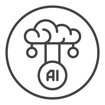 AI Cloud Data vector Artificial Intelligence round icon or sign in thin lin.. Stock Illustration