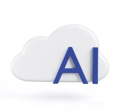 AI cloud platform 3d render icon. Virtual gpu server for cloud computing, deep Stock Illustration
