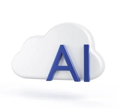 AI cloud service 3d render icon. Cloud computing super computer with artificial Stock Illustration