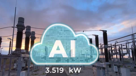 AI cloud system powered by electric grid with kWh energy metrics 库存影片 339675689