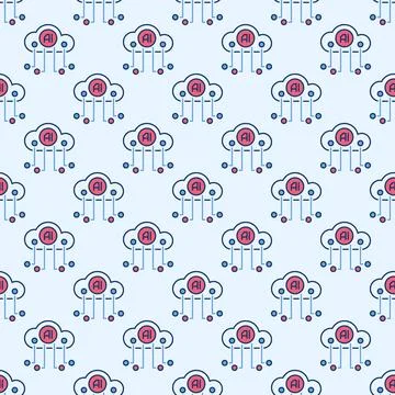 AI Cloud Technology vector Artificial Intelligence colored seamless pattern イラスト素材