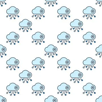 AI Cloud Technology vector Artificial Intelligence Network colored seamless.. Stock Illustration