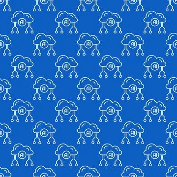 AI Cloud vector Artificial Intelligence line blue seamless pattern Stock Illustration