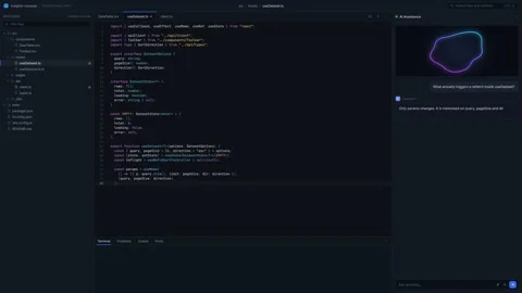 AI code agent assistant helping developer in code editor Stockbeeldmateriaal 347356286