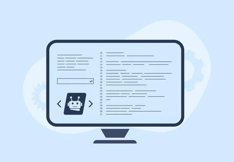 AI code writing - powerful tech for code, HTML programming, SEO content. AI uses Stock Illustration
