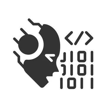 AI codes black linear glyph icon Stock Illustration