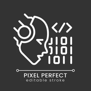 AI codes pixel perfect white linear icon for dark theme 库存插图