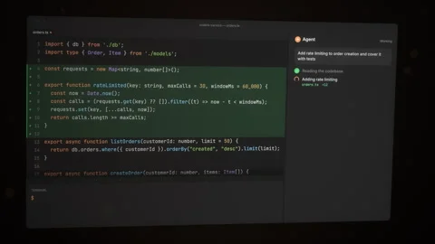 AI Coding Agent Interface Adding TypeScript Rate Limit Stock Footage 346957701