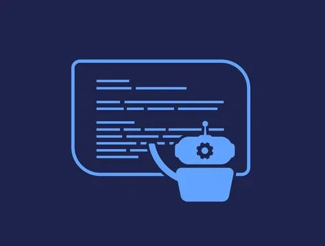 AI Coding Assistant icon. Artificial Intelligent helps developers write code Illustrazione stock