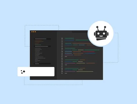 AI coding assistant tools powering generative AI for mobile app development イラスト素材
