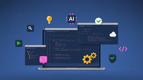 AI coding concept banner Illustrazione stock