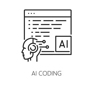 AI coding icon featuring robotic human head Illustrazione stock