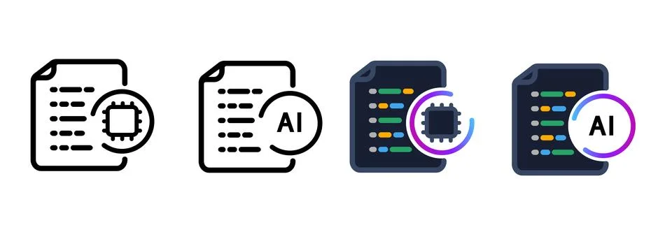 AI coding icon set for software development programming artificial Illustrazione stock