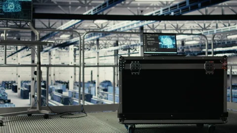 AI coding script powering neural networks running on laptop in server room Stock Footage 314804655