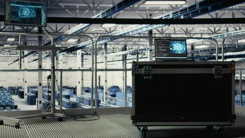 AI coding script powering neural networks running on laptop in server room Stock Photos