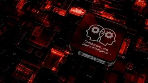 AI Collaboration Swarm Intelligence Icon on Digital Interface Red Black Cir.. 写真素材