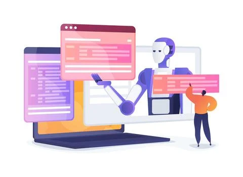 AI Collaborative Coding Assistants abstract concept vector illustration. Stock Illustration