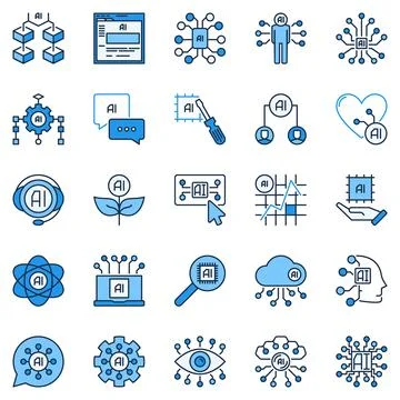 AI colored icons set - Artificial Intelligence Technology creative concept .. Stock Illustration