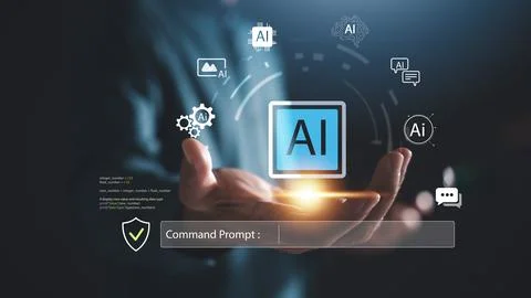 AI command prompt technology enables artificial intelligence coding, digita.. Stock Photos