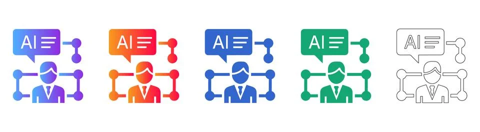 AI Communication and Data Exchange Interface Icons Stock Illustration