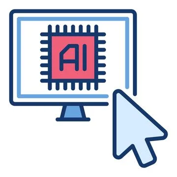 Ai Computer and Mouse Cursor vector Artificial Intelligence colored icon or.. Stockillustratie