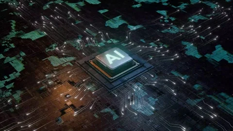 AI Computer Chip Glowing with Data Streams Pulsing on Circuit Board Technol.. Stock Footage 336928558