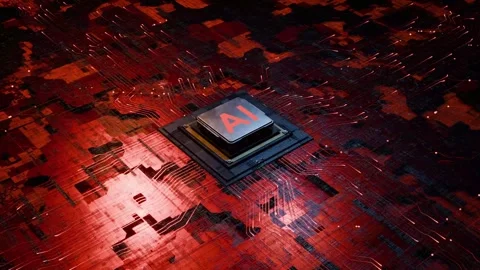 AI Computer Chip on Glowing Red Abstract Circuit Board Futuristic Technolog.. Stock Footage 335773816
