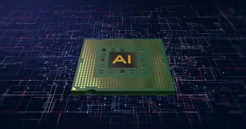 AI Computer Chip Processors Transmitting Data. Glowing Lines. Stock Footage 235813615