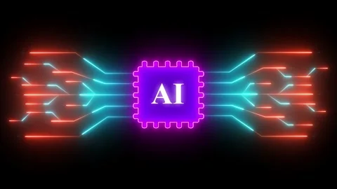 AI Computer Chip Transmitting High-Speed Data  Futuristic Neon Circuit Tech.. Stock Footage 308905397