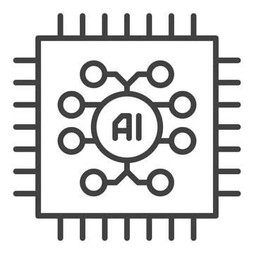 AI Computer Chip vector Artificial Intelligence Tech thin line icon or symbol Stock Illustration
