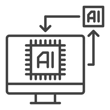 AI Computer Display vector AI Technology thin line icon or symbol Stock-Illustration