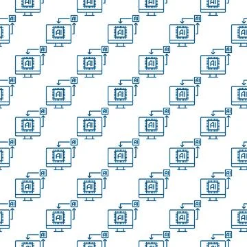 AI Computer Display vector AI Technology thin line seamless pattern Stock Illustration