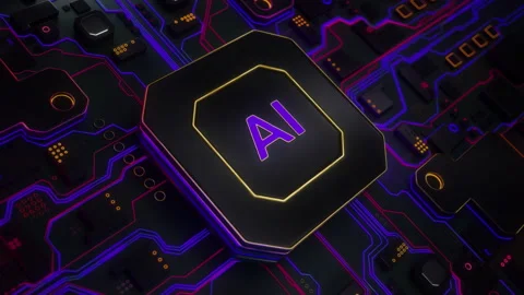 AI computer microchip working in cyberspace - 3D CGI visualization Stock Footage 247571802