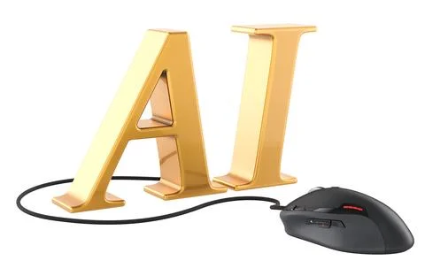 AI with computer mouse, 3D rendering Stock Illustration