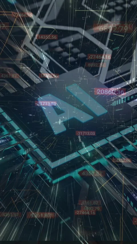 AI Computer Processor with Data Stream and Future Circuit Stock Footage 336042725