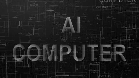 AI computer text technology data line black white Stock Illustration