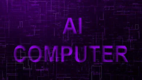 AI computer text technology data line purple color Illustrazione stock