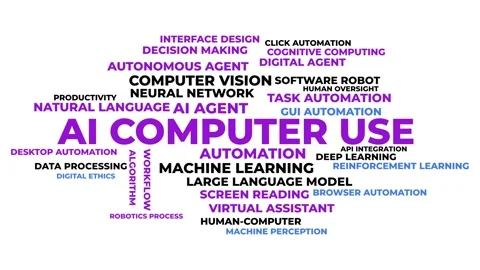 AI Computer Use Animated Word Cloud - Automation Technology Typography Stock Footage 346718588