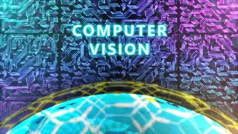 Ai computer vision illustration with circuit line background 스톡 일러스트