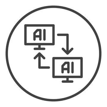 AI Computers vector Artificial Intelligence Online Data thin line round ico.. 스톡 일러스트