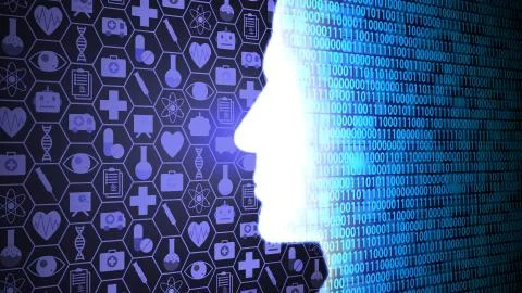 AI Computing Medical Technology icon HUD Background Ver.3 of 3 (Different Angle) Stock Illustration