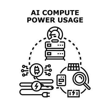 Ai computing power usage and energy consumption concept Illustrazione stock