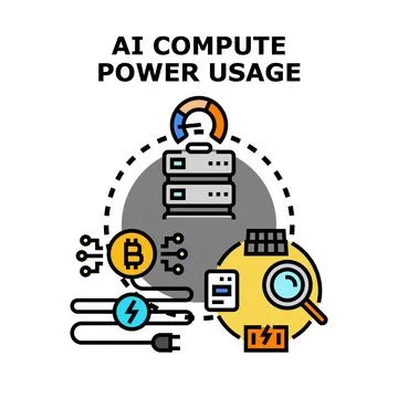Ai computing power usage and energy consumption concept 库存插图