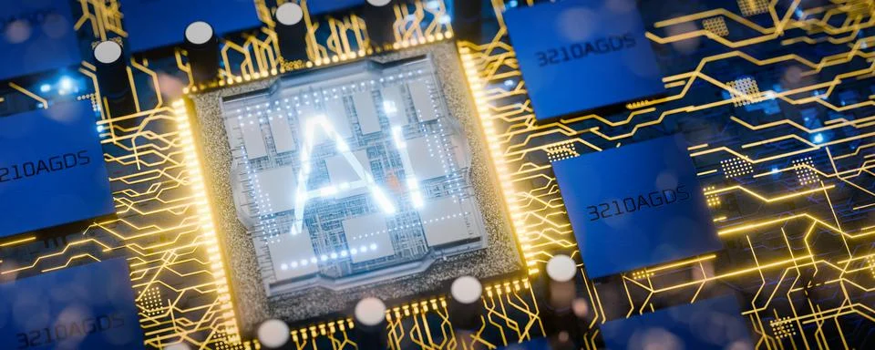 AI concept. Application of artificial intelligence in medicine, programming.. Illustrazione stock