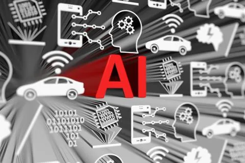 AI concept blurred background 3d render illustration Illustrazione stock