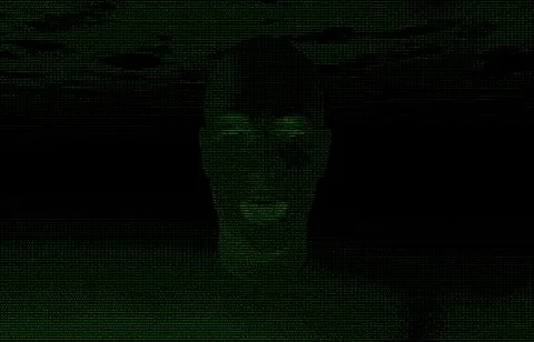 AI concept of human face generated out of code Stockfoto's