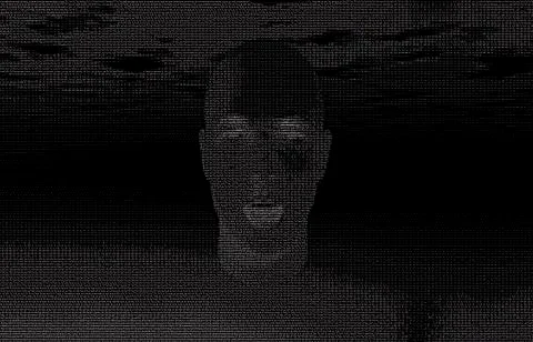 AI concept of human face generated out of code Stockfoto's